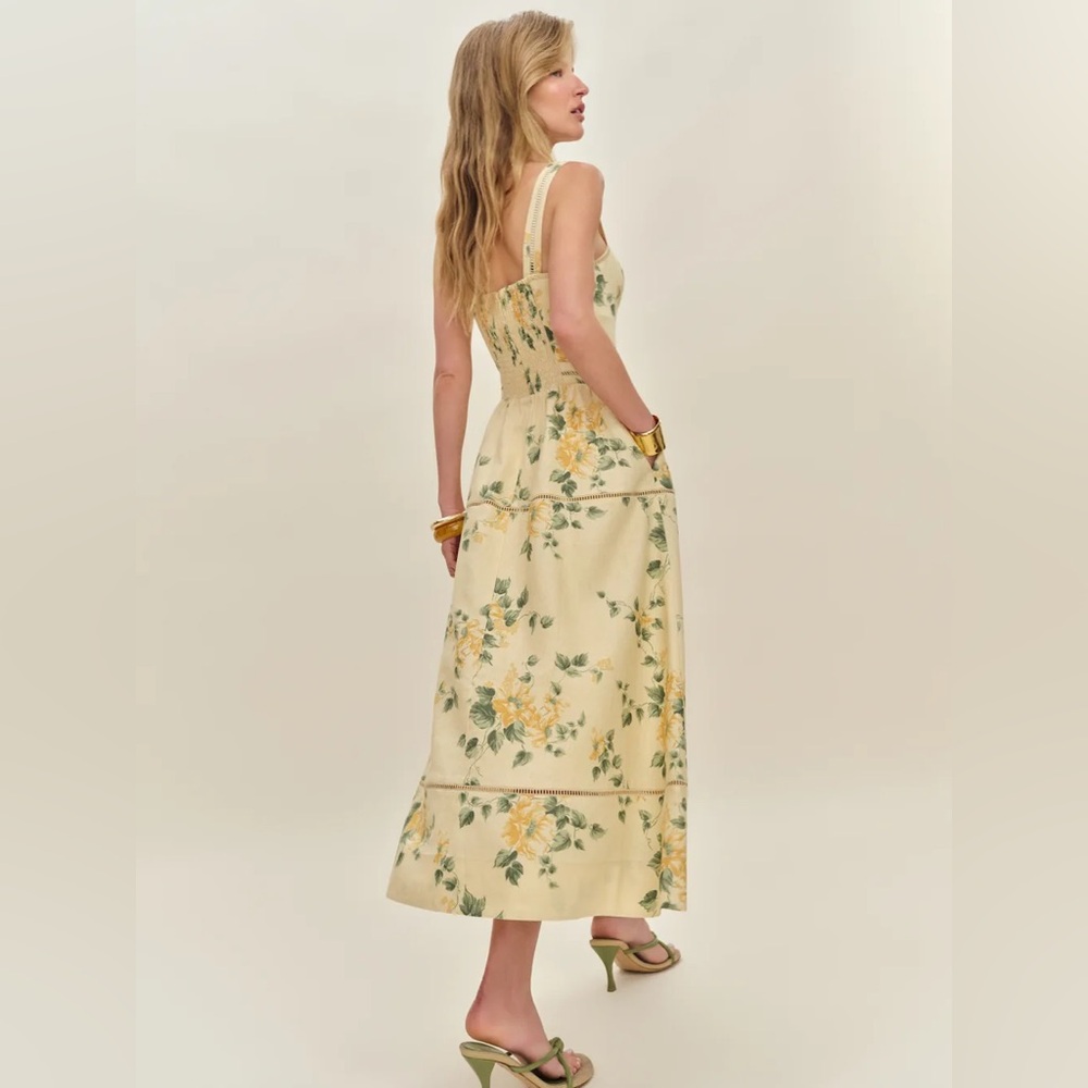 NEW Reformation Everett Linen Midi Dress Radiance Yellow Floral | US 4 UK 8 - Picture 5 of 16
